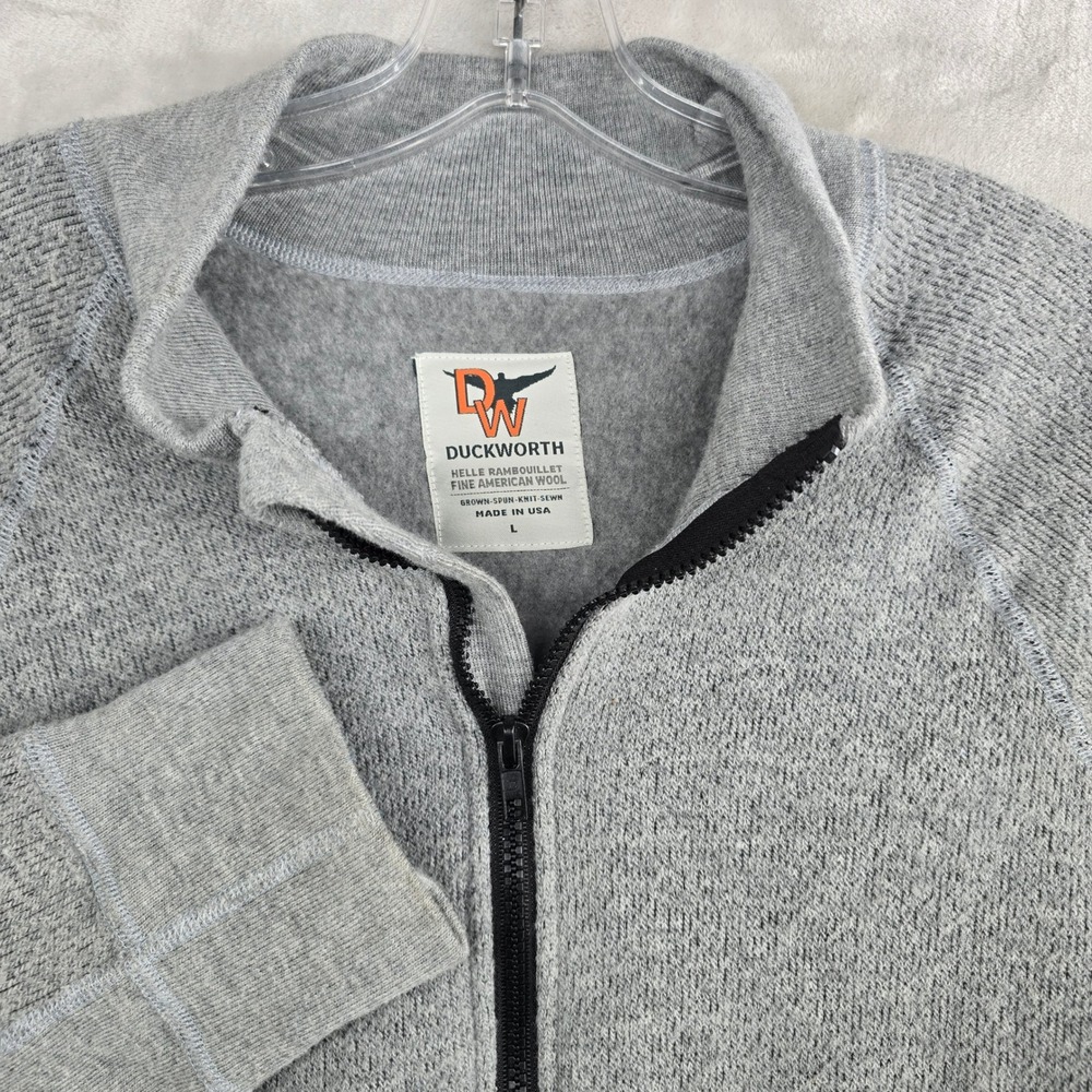 Duckworth Mens Large Full Zip Fleece Jacket Gray Rambouillet Wool USA